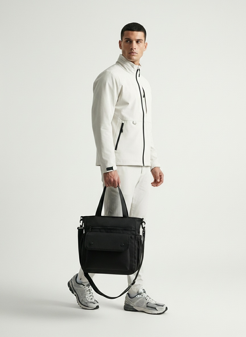 Men's Black Utility Messenger Bag with Pockets