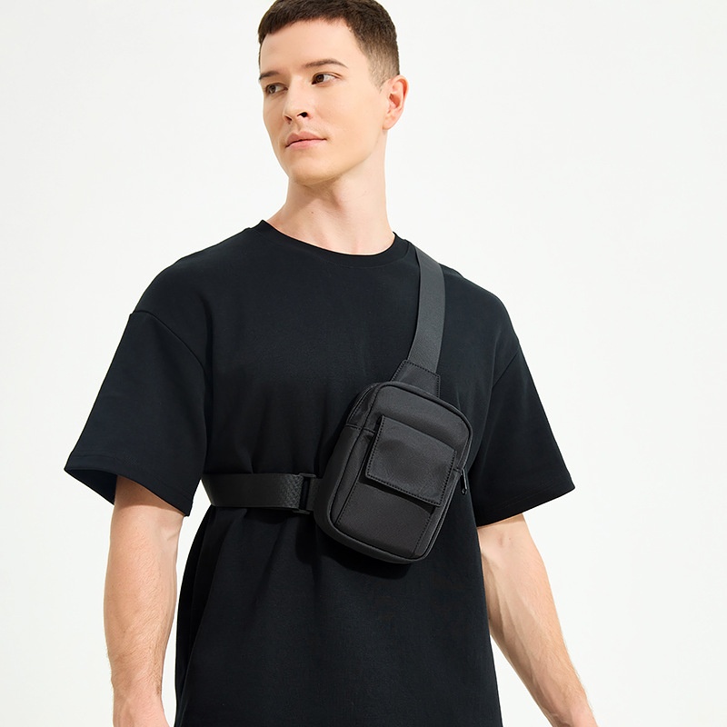 Compact Black Sling Bag - Chest Crossbody Pack for Men