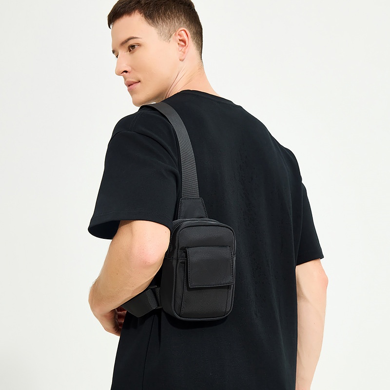 Compact Black Sling Bag - Chest Crossbody Pack for Men