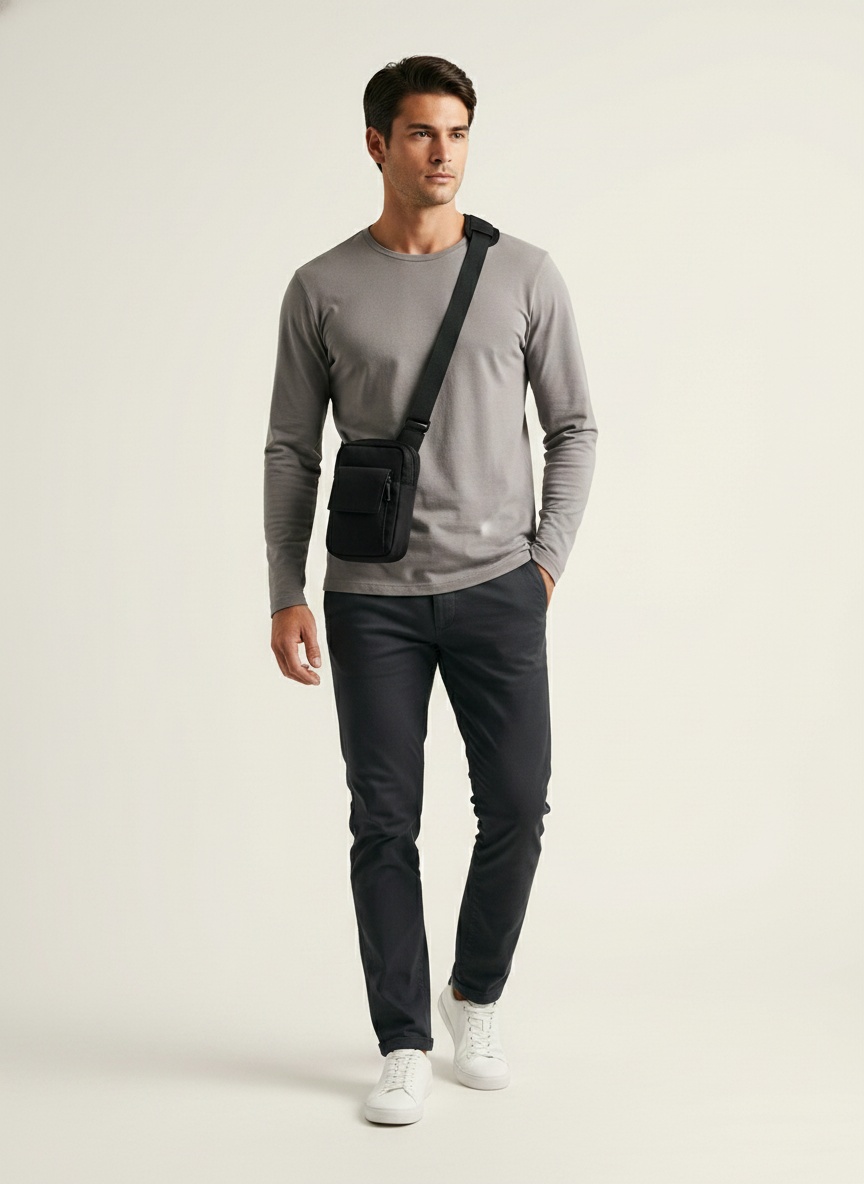 Compact Black Sling Bag - Chest Crossbody Pack for Men