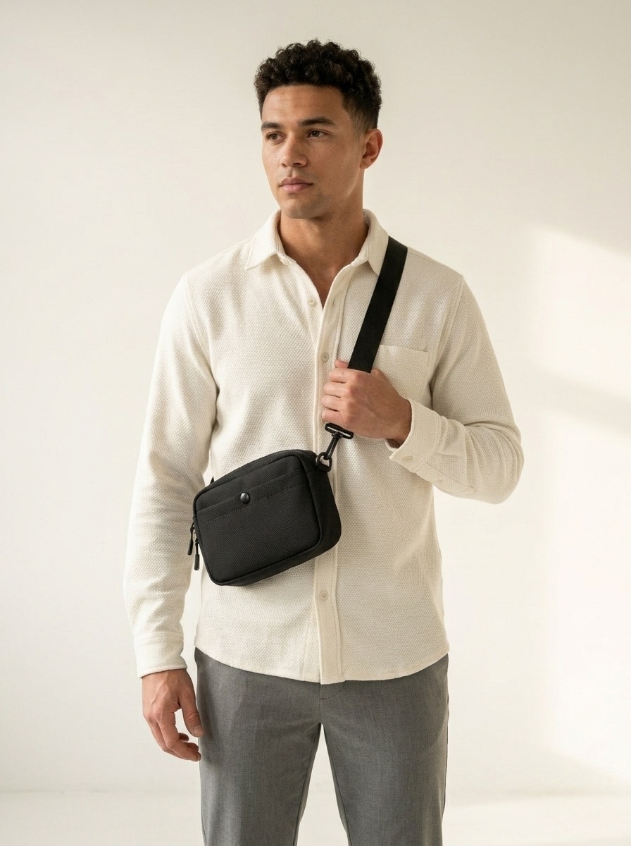 Compact Black Crossbody Bag for Men & Women