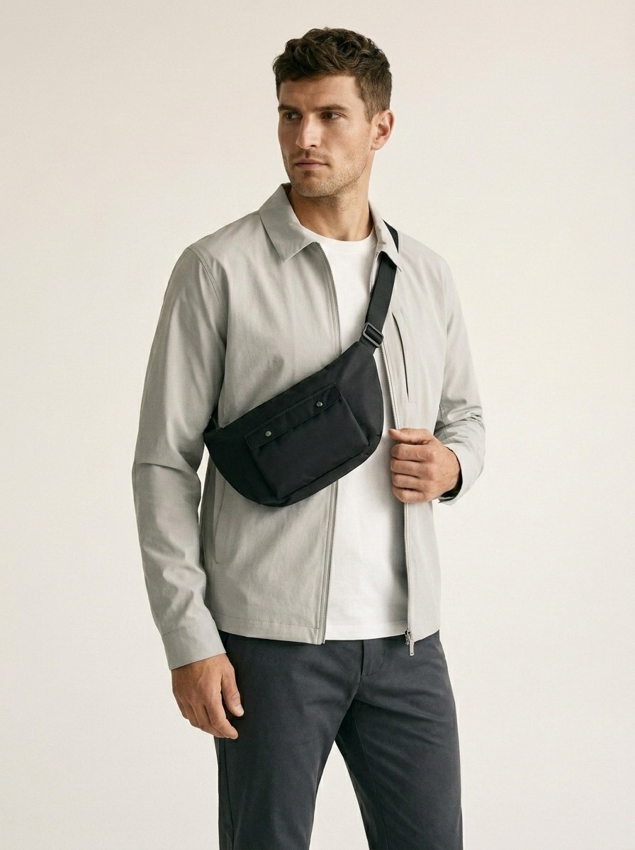 Sleek Black Nylon Crossbody Sling Bag