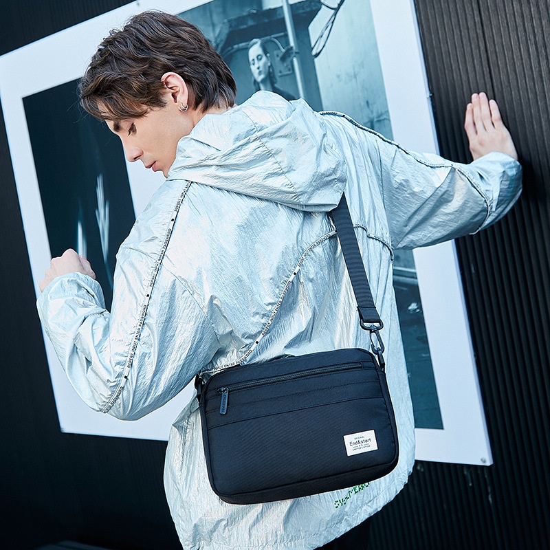 Men's Black Casual Crossbody Bag - Compact & Stylish