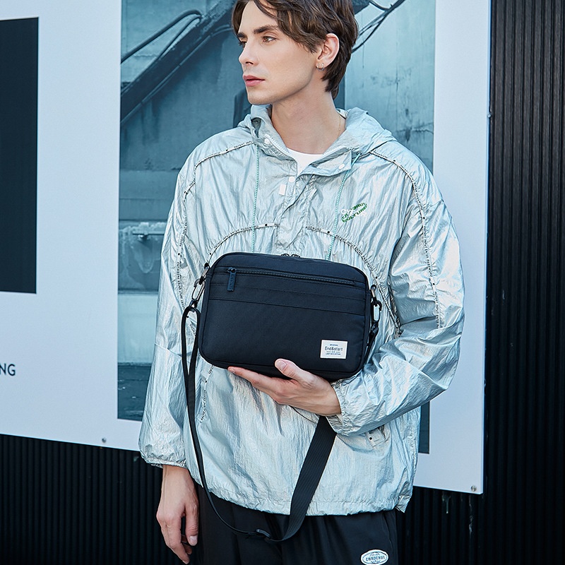 Men's Black Casual Crossbody Bag - Compact & Stylish