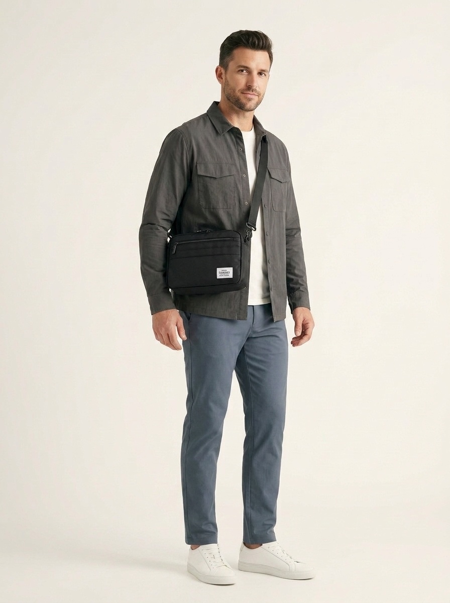 Men's Black Casual Crossbody Bag - Compact & Stylish