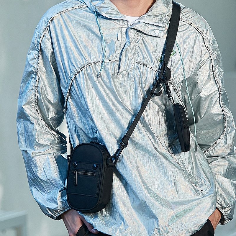 Compact Black Crossbody Bag with Detachable Pouch