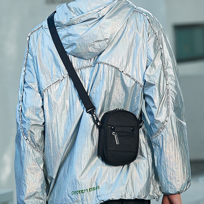 Compact Black Crossbody Bag with Detachable Pouch