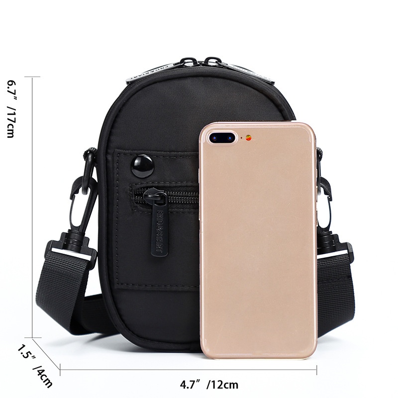 Compact Black Crossbody Bag with Detachable Pouch