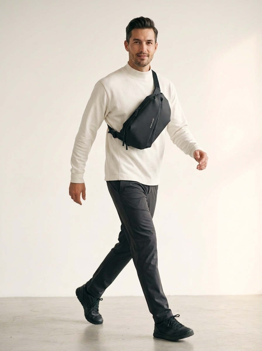 Sleek Black Crossbody Sling Bag for Men - Travel & Daily