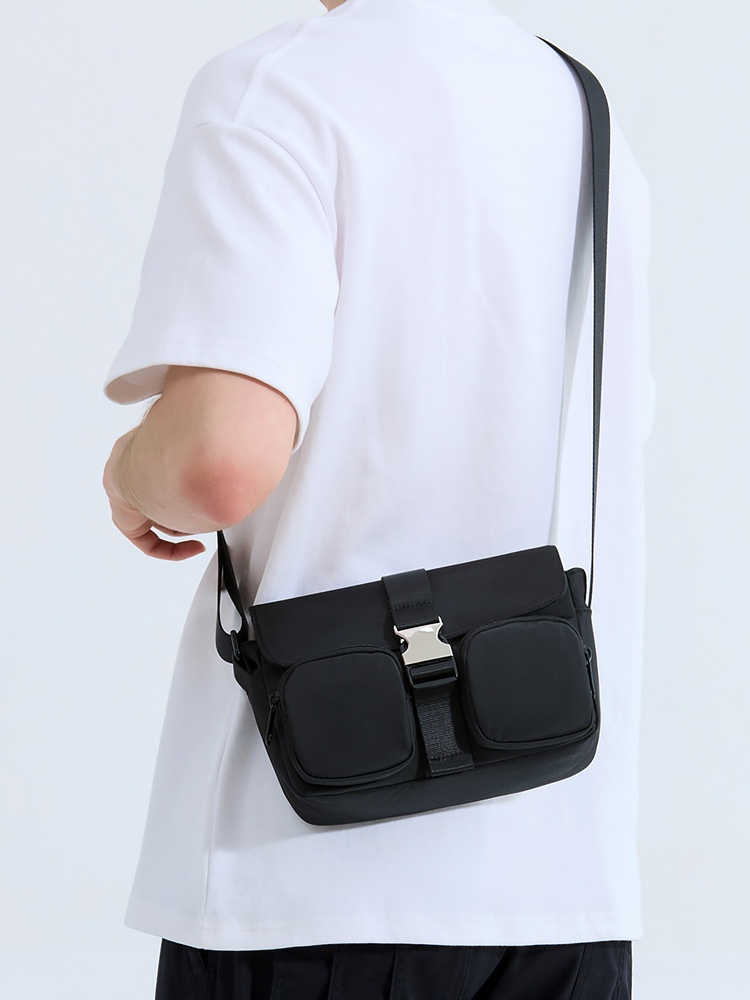 Black Utility Crossbody Bag with Buckle & Pockets for Men