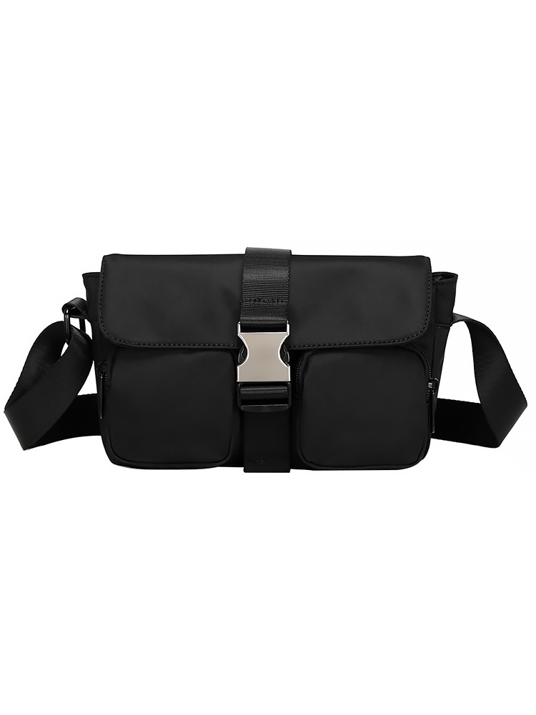 Black Utility Crossbody Bag with Buckle & Pockets for Men