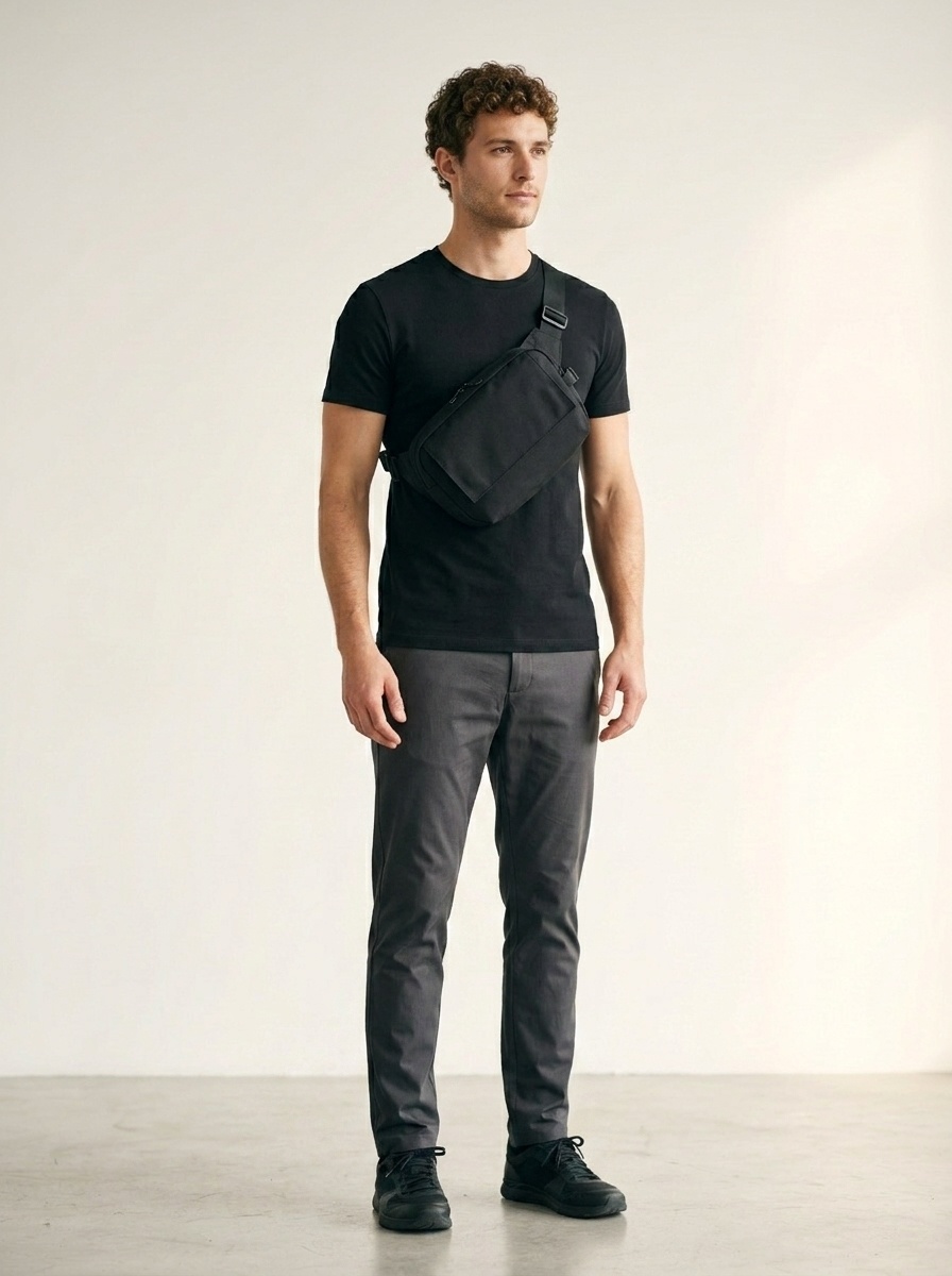 Sleek Matte Black Crossbody Sling Bag for Men