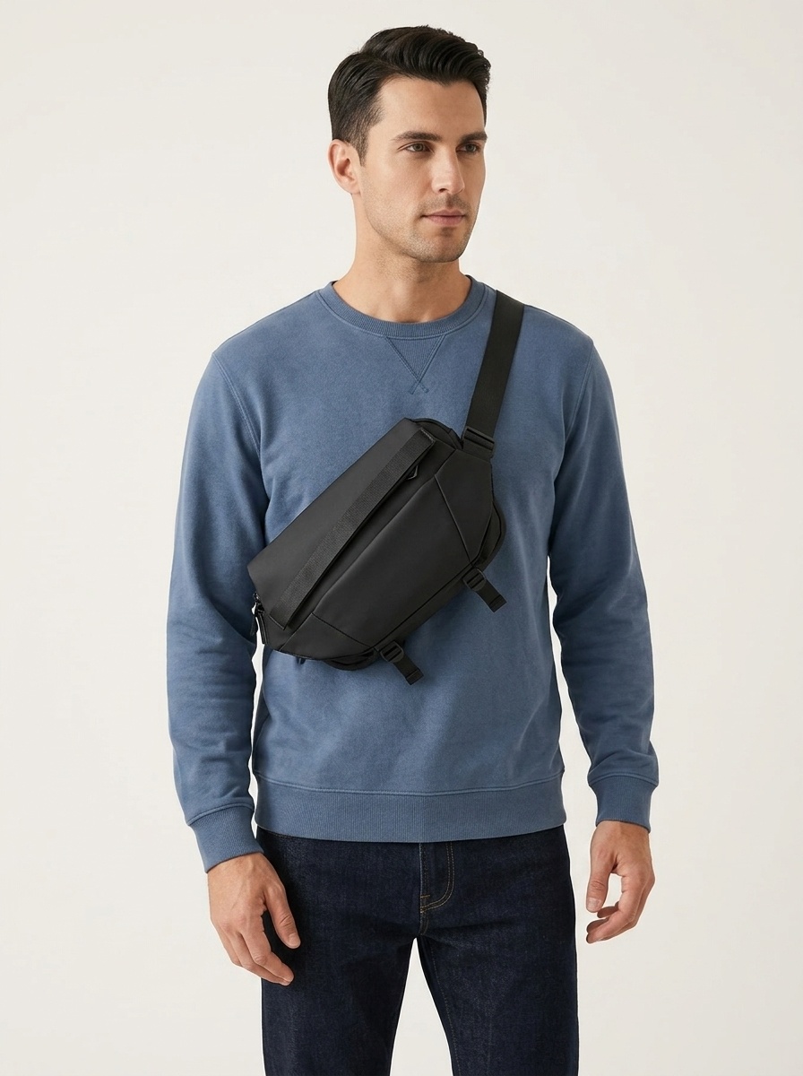 Modern Black Crossbody Sling Bag for Men - Tablet Ready