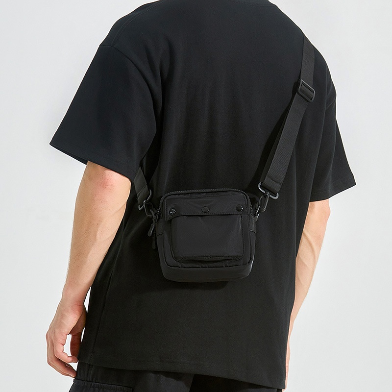 Unisex Black Nylon Crossbody Bag - Small Messenger Pouch