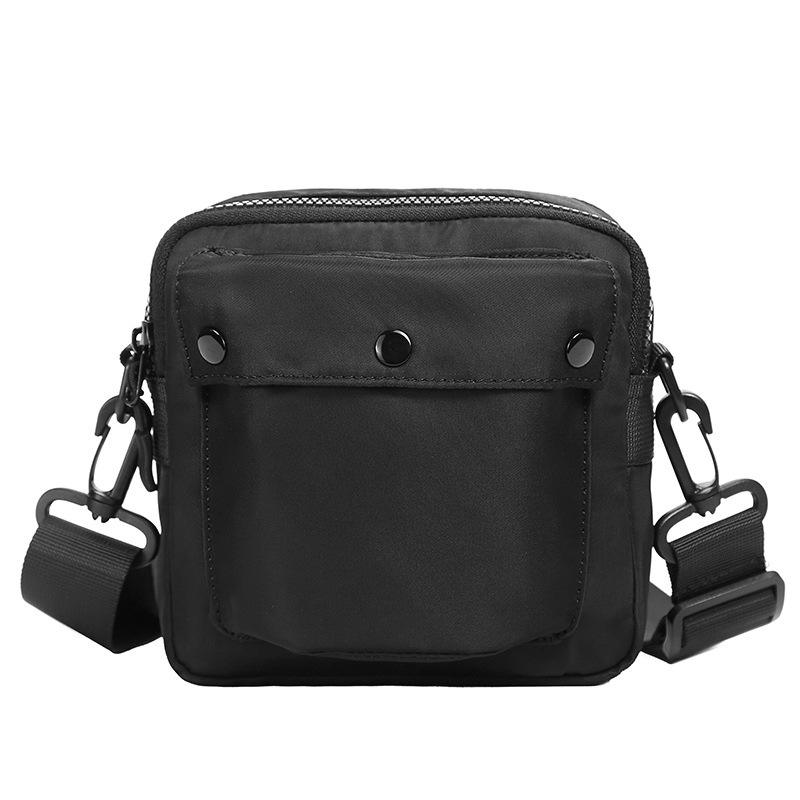 Unisex Black Nylon Crossbody Bag - Small Messenger Pouch