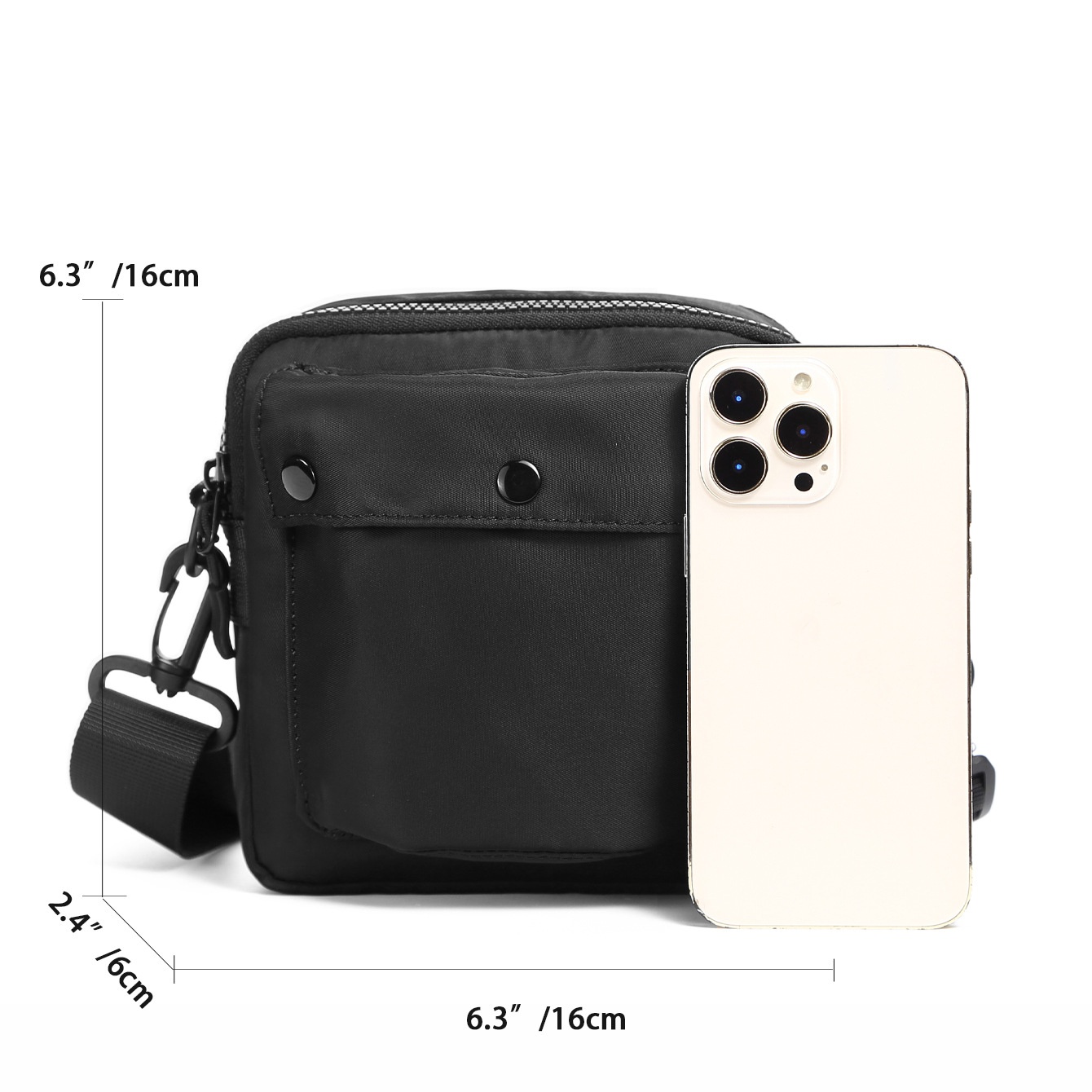 Unisex Black Nylon Crossbody Bag - Small Messenger Pouch