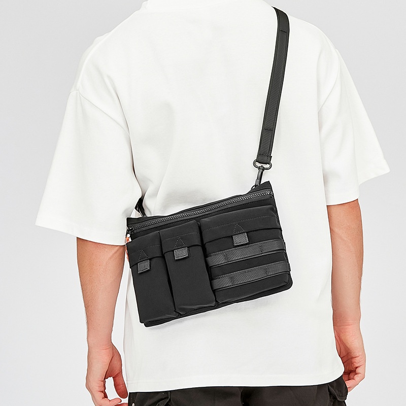 Men's Black Utility Crossbody Bag - Multi-Pocket Tech Pouch