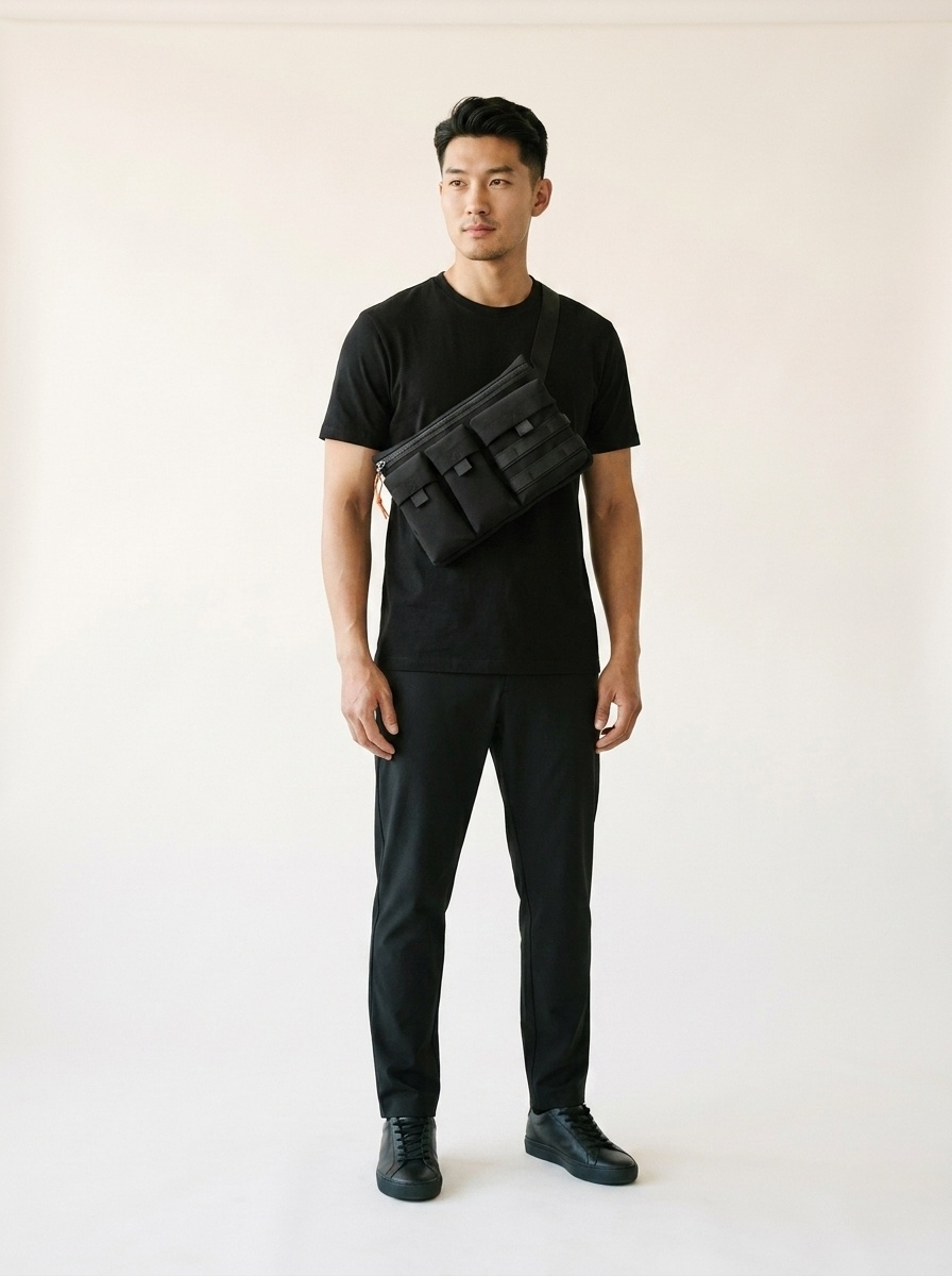 Men's Black Utility Crossbody Bag - Multi-Pocket Tech Pouch