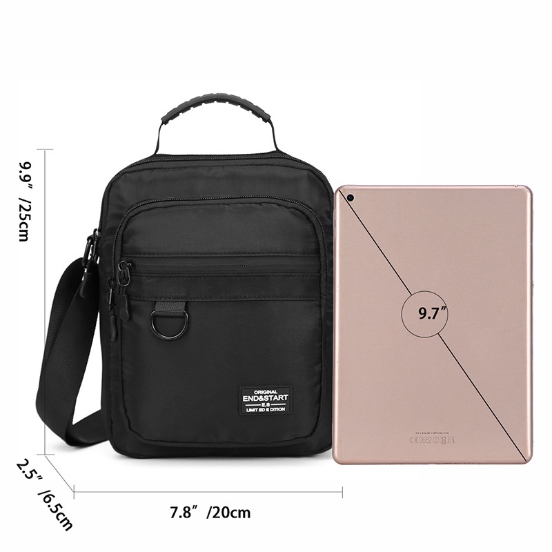 Men's Black Nylon Crossbody Bag with Top Handle