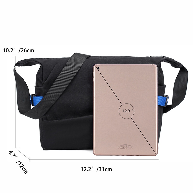 Modern Black Crossbody Messenger Bag with Blue Accents