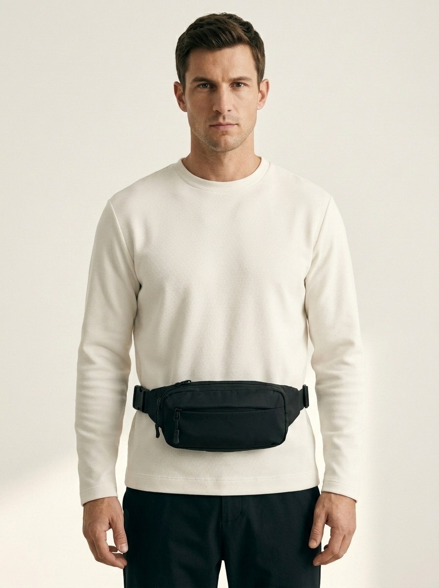 Sleek Black Fanny Pack - Adjustable Waist Bag