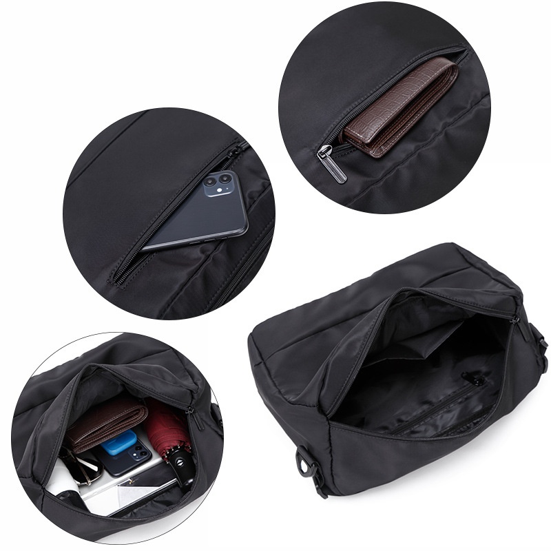 Men's Black Nylon Crossbody Bag with Chain Detail