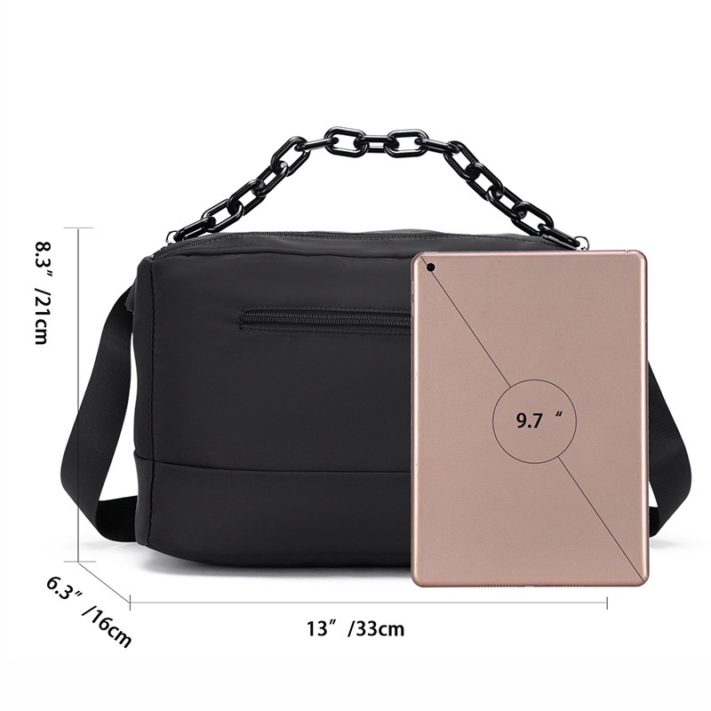 Men's Black Nylon Crossbody Bag with Chain Detail