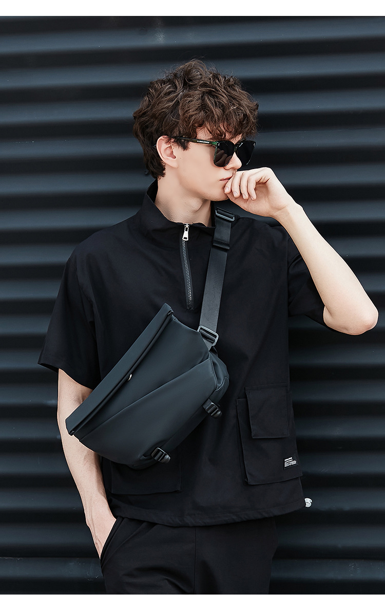 Modern Matte Black Sling Bag - Minimalist Crossbody Chest Pack