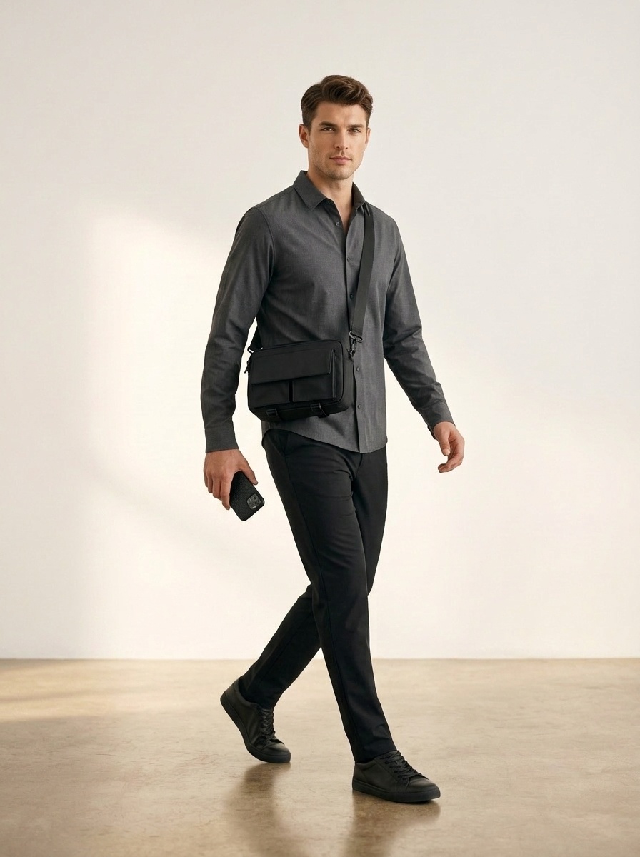 Men's Black Utility Crossbody Messenger Bag