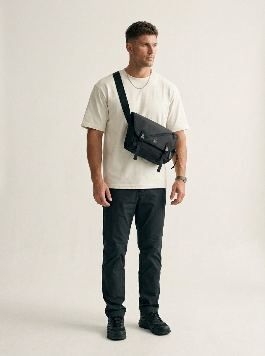 Men's Casual Black Messenger Bag Tech Crossbody