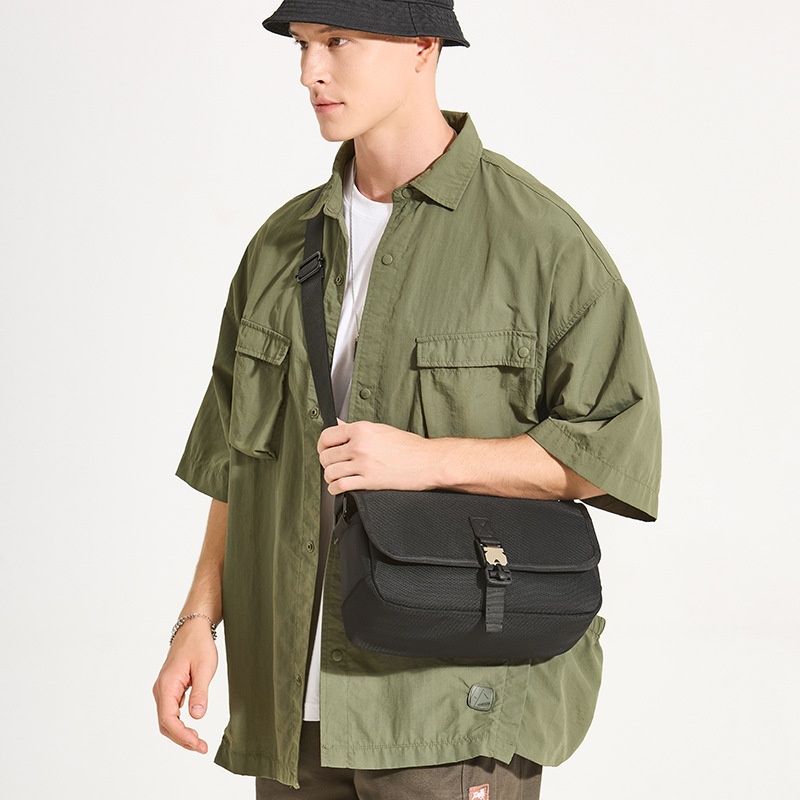 Men's Black Messenger Bag - Durable Crossbody Flap Bag