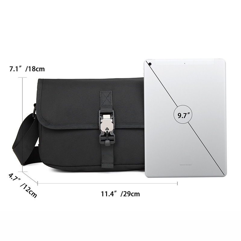 Men's Black Messenger Bag - Durable Crossbody Flap Bag
