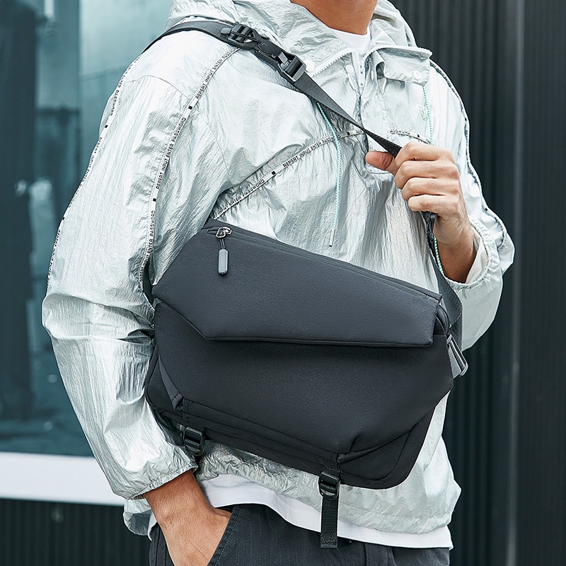 Sleek Black Crossbody Messenger Bag - Travel Sling Pack