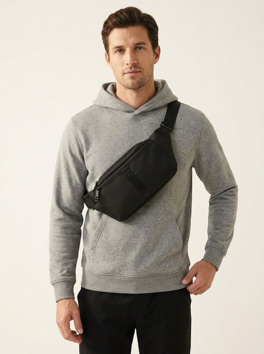Sleek Black Crossbody Sling Bag - Everyday Fanny Pack