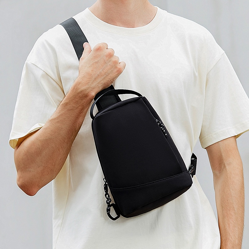 Men's Minimalist Black Sling Bag - Chest Crossbody Pack