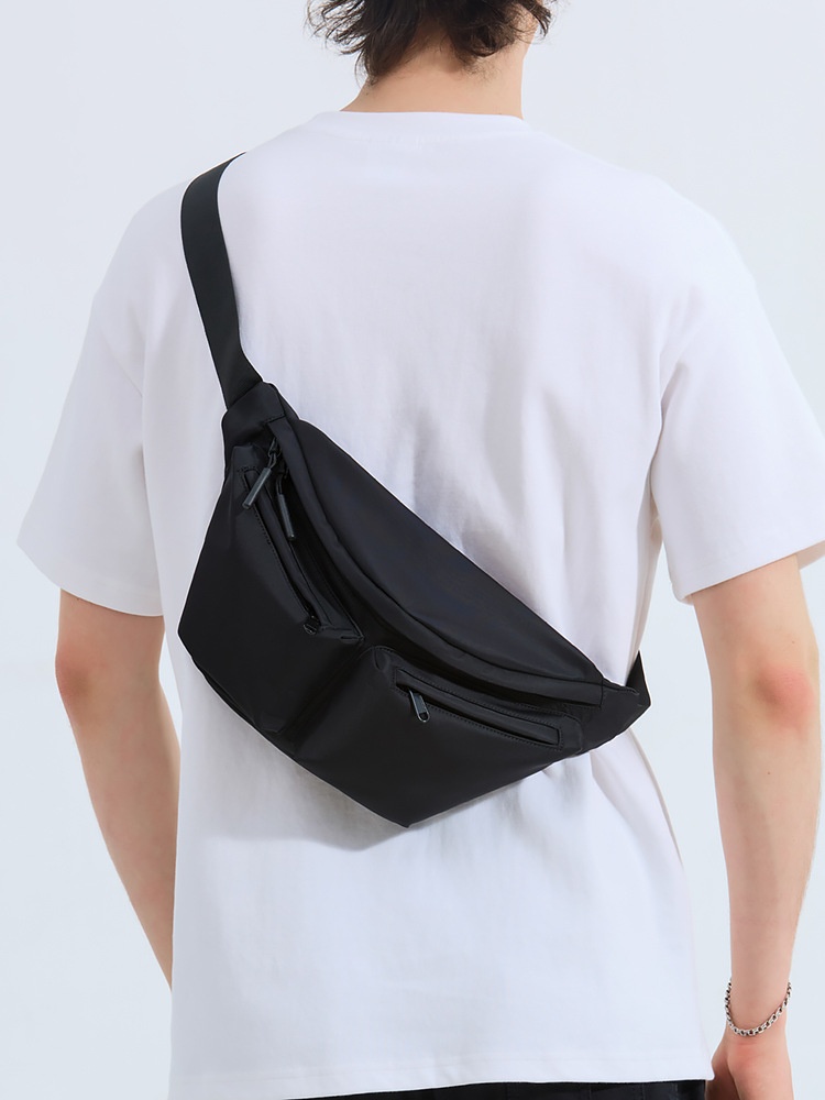 Men's Black Multi-Pocket Sling Bag - Casual Fanny Pack