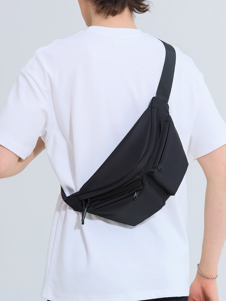 Men's Black Multi-Pocket Sling Bag - Casual Fanny Pack
