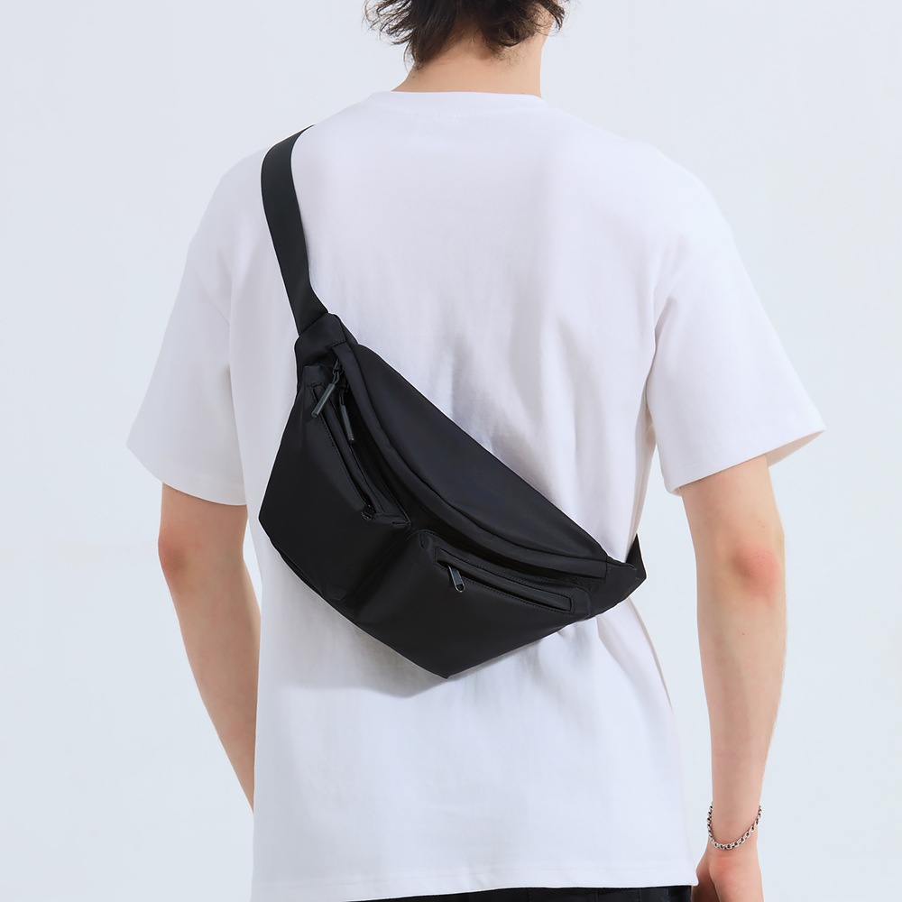 Men's Black Multi-Pocket Sling Bag - Casual Fanny Pack