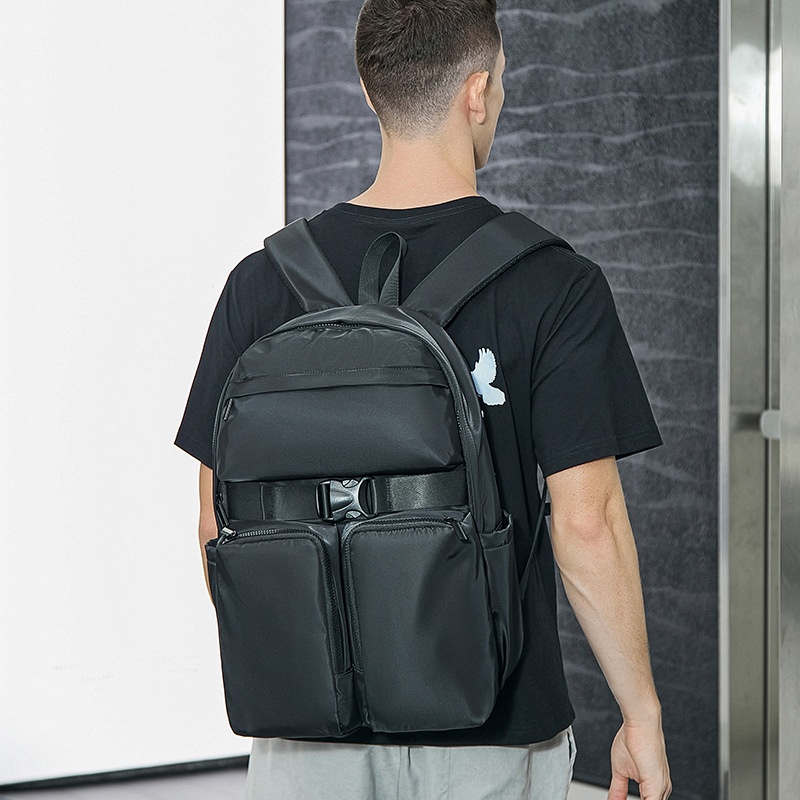 Modern Matte Black Utility Backpack - Multi-Pocket Design