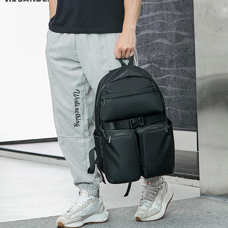 Modern Matte Black Utility Backpack - Multi-Pocket Design