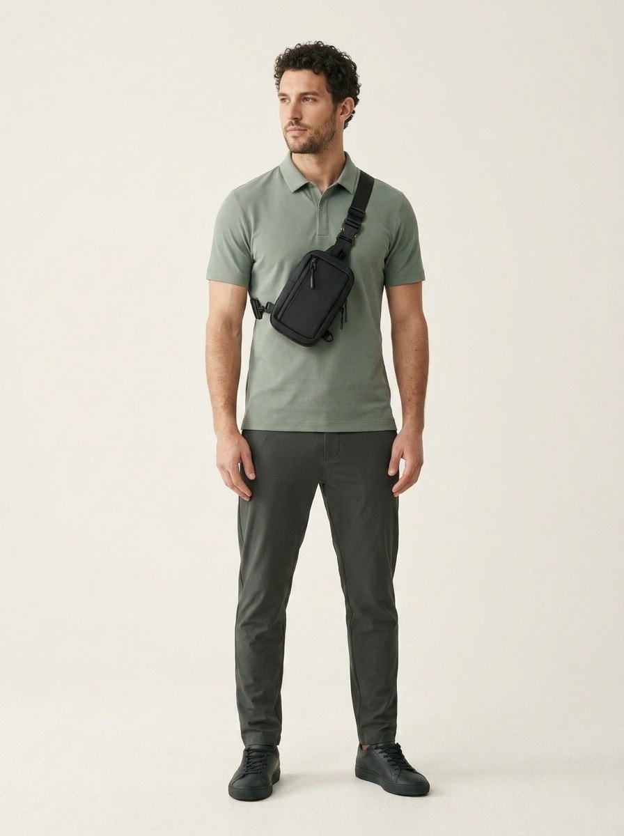 Men's Compact Crossbody Sling Bag - Black