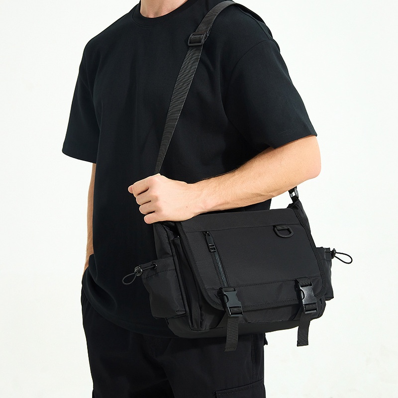 Men's Black Tech Messenger Bag - Crossbody Sling