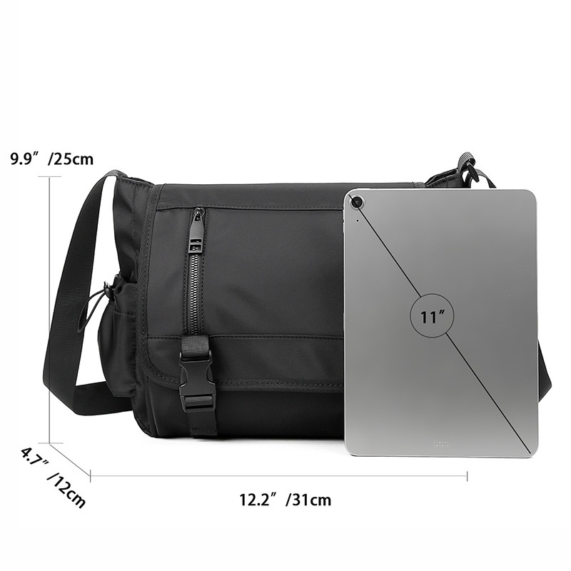 Men's Black Tech Messenger Bag - Crossbody Sling