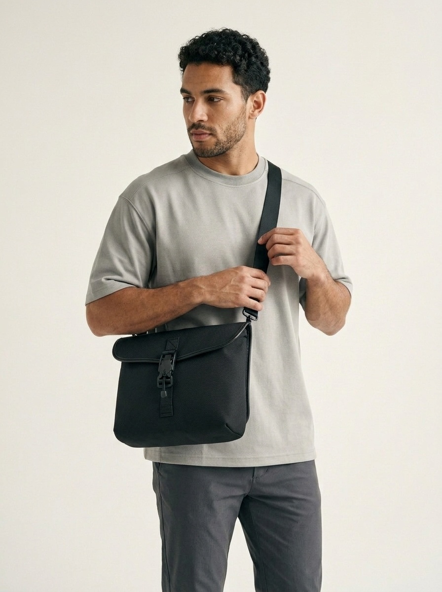 Sleek Black Crossbody Bag for Men - Daily Commute & Travel