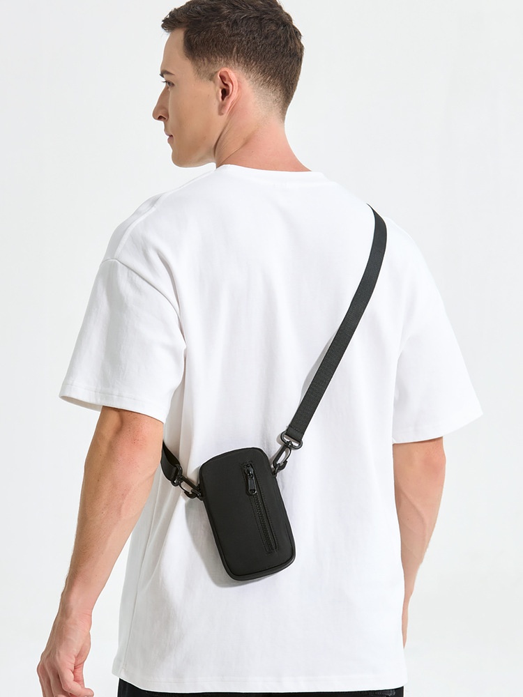Men's Minimalist Black Crossbody Phone Bag