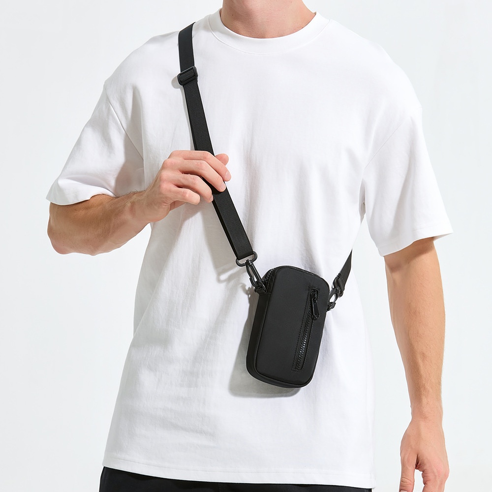 Men's Minimalist Black Crossbody Phone Bag