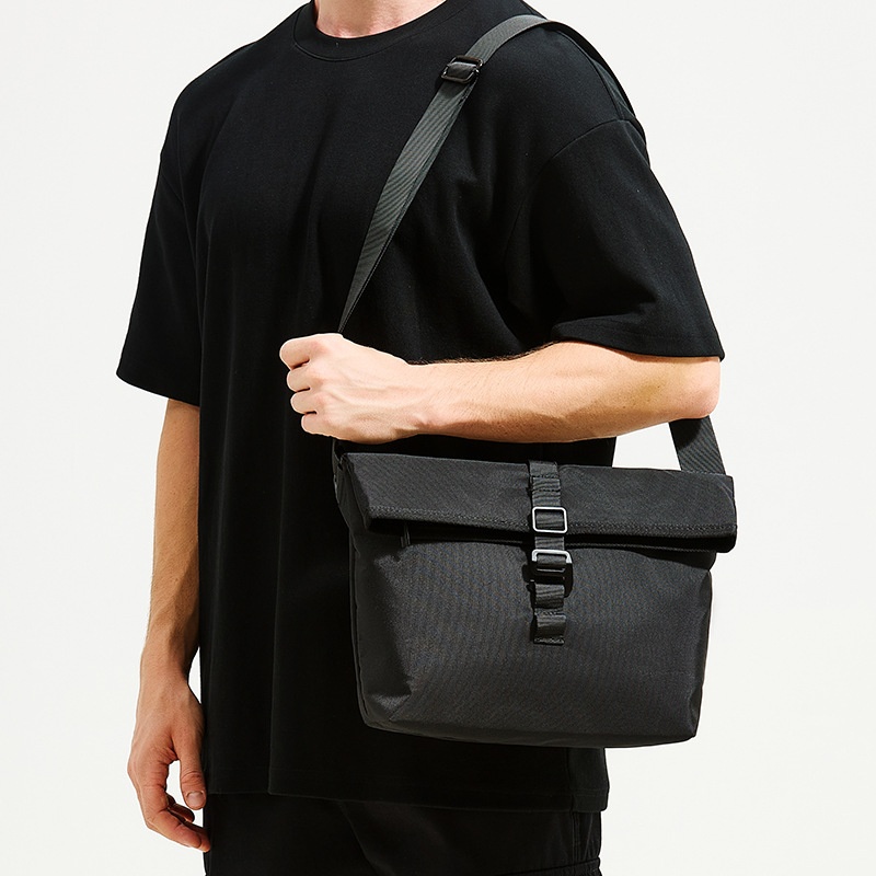 Urban Black Roll-Top Messenger Bag - Tech & Travel Ready