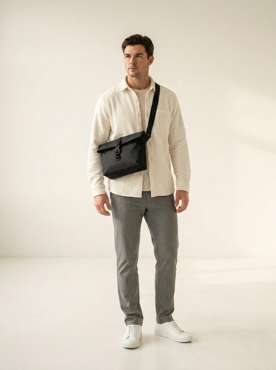 Urban Black Roll-Top Messenger Bag - Tech & Travel Ready