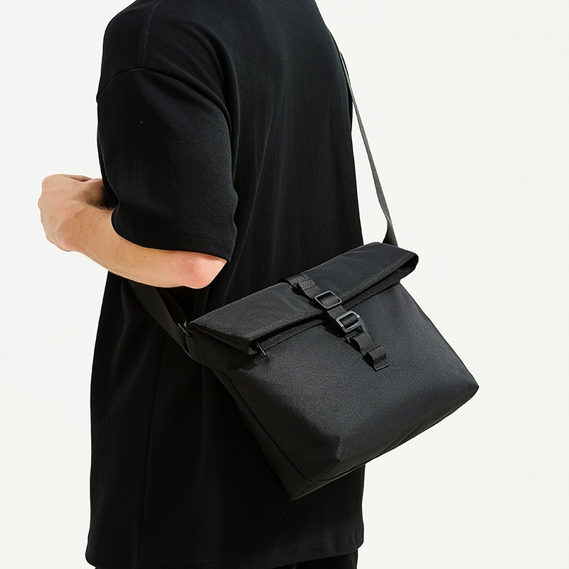 Urban Black Roll-Top Messenger Bag - Tech & Travel Ready