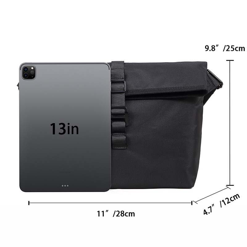 Urban Black Roll-Top Messenger Bag - Tech & Travel Ready